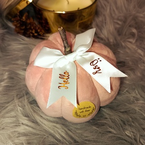 Textil dekorációs tök , rózsaszín , felirattal - kellékek & szerszámok - dekorációs kellékek - őszi dekor - őszi dekortök - Meska.hu