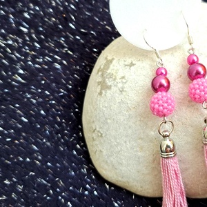 Pink Bojtos Bogyós Fülbevalók - ékszer - fülbevaló - lógó fülbevaló - Meska.hu