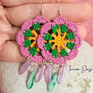 Pink Virág Mandala Fülbevalók - ékszer - fülbevaló - lógós kerek fülbevaló - Meska.hu