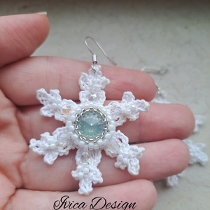 Horgolt Hópehely Fülbevalók Kristállyal - Meska.hu