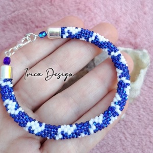 Királykék Cakkos Horgolt Karkötő - ékszer - karkötő - gyöngyös karkötő - Meska.hu