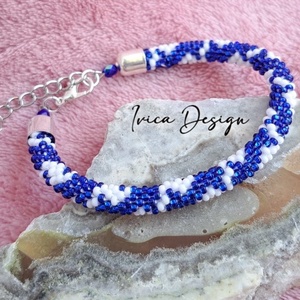 Királykék Cakkos Horgolt Karkötő - ékszer - karkötő - gyöngyös karkötő - Meska.hu