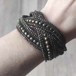 �? Arany éj gyöngy karkötő � elegáns kézműves statement ékszer, Ékszer, Karkötő, Gyöngyös karkötő, Gyöngyfűzés, gyöngyhímzés, Ékszerkészítés, MESKA