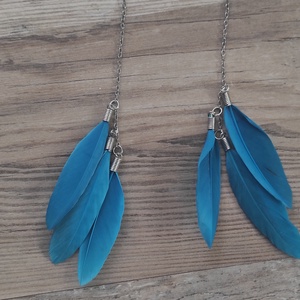 Türkiz tollas fülbevaló � hosszú láncos, bohém stílus, Ékszer, Fülbevaló, Lógó fülbevaló, Ékszerkészítés, MESKA