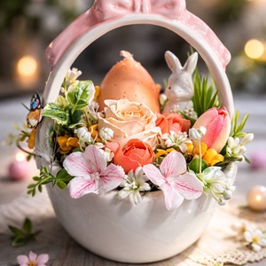 ? Húsvéti nyuszis kerámia asztaldísz rendelésre � választható színek és kosarak ?, Ünnepi díszek, dekorációk, Húsvéti díszek és dekorációk, Húsvéti asztaldíszek, Virágkötés, MESKA