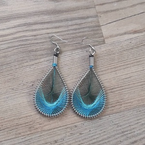 ?? Fülbevaló -  Kézzel szőtt cérnás, kék�zöld színátmenettel, ombre, Ékszer, Fülbevaló, Lógó fülbevaló, Ékszerkészítés, MESKA