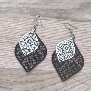 ?? Fülbevaló - Geometrikus fekete�fehér lézervágott, rétegelt design, Ékszer, Fülbevaló, Lógó fülbevaló, Ékszerkészítés, MESKA