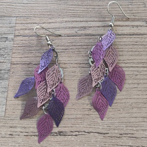?Fülbevaló - Bohém levélfüzér, lila�rózsaszín árnyalatokban, Ékszer, Fülbevaló, Lógó fülbevaló, Ékszerkészítés, MESKA