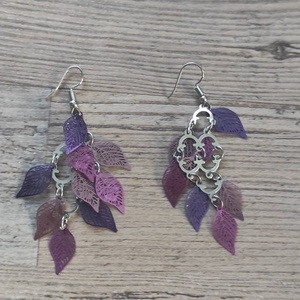 �Fülbevaló - Bohém levélfüzér, lila�rózsaszín árnyalatokban - ékszer - fülbevaló - lógó fülbevaló - Meska.hu