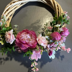 ? Dús tavaszi virágkoszorú rózsaszín virágokkal � romantikus ajtódísz, Otthon & Életmód, Dekoráció, Ajtó- és ablak dekoráció, Ajtódísz & Kopogtató, , MESKA