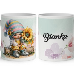 Névvel kérhető - A legcukibb napraforgós manó lány mintás bögre, Otthon & Életmód, Konyhafelszerelés, tálalás, Tálalás, Bögre & Csésze, , MESKA