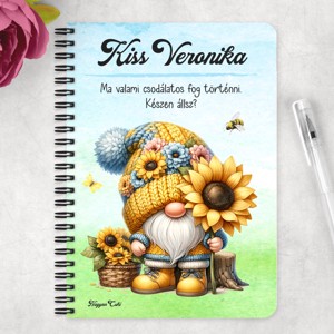 Személyre szabható - Cuki napraforgós manó mintás A5-ös füzet - otthon & életmód - papír, írószer - jegyzetfüzet & napló - Meska.hu