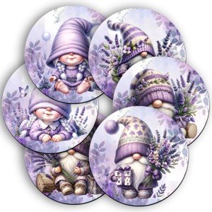 6 db aranyos levendulás manók kör alakú alátét szett (#34), , , MESKA