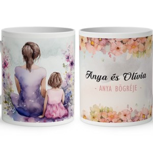 Kérd a neveddel - Barna hajú Anya és kislánya mintás bögre, Otthon & Életmód, Konyhafelszerelés, tálalás, Tálalás, Bögre & Csésze, , MESKA