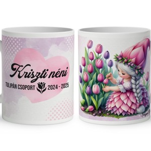 Neves ajándék óvónéniknek - Tündéri Tulipános manólány mintás bögre, Otthon & Életmód, Konyhafelszerelés, tálalás, Tálalás, Bögre & Csésze, , MESKA