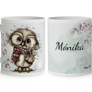 Névvel kérhető - Cuki téli bagoly szemüvegben mintás bögre, Otthon & Életmód, Konyhafelszerelés, tálalás, Tálalás, Bögre & Csésze, , MESKA