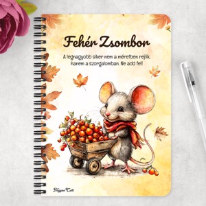 Személyre szabható - Cuki őszi gyűjtögető kisegér mintás A6-os füzet - otthon & életmód - papír, írószer - jegyzetfüzet & napló - Meska.hu