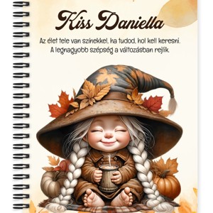 Személyre szabható - Kávézós őszi manó lány mintás A5-ös füzet, Otthon & Életmód, Papír, írószer, Jegyzetfüzet & Napló, , MESKA