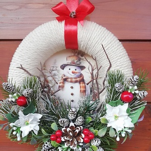 Téli koszorú hóemberrel - Meska.hu