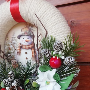 Téli koszorú hóemberrel - karácsony - karácsonyi lakásdekoráció - karácsonyi ajtódíszek - Meska.hu