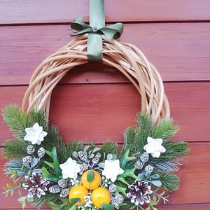 Télies ajtódísz mandarinnal, Karácsony, Karácsonyi lakásdekoráció, Karácsonyi ajtódíszek, Mindenmás, Virágkötés, MESKA