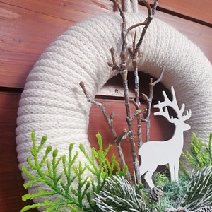 Téli ajtódísz natúr színekkel - karácsony - karácsonyi lakásdekoráció - karácsonyi ajtódíszek - Meska.hu