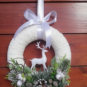 Téli ajtó/ablakdísz szarvas figrával, Karácsony, Karácsonyi lakásdekoráció, Karácsonyi ajtódíszek, Mindenmás, MESKA