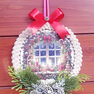 Kisméretű karácsonyi ajtó/ablakdísz, Karácsony, Karácsonyi lakásdekoráció, Karácsonyi ajtódíszek, Mindenmás, MESKA