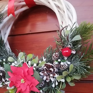 Ajtódísz mikulásvirággal - karácsony - karácsonyi lakásdekoráció - karácsonyi ajtódíszek - Meska.hu