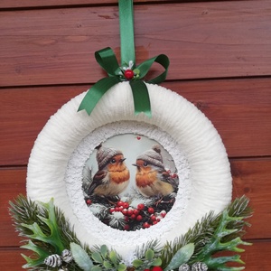 Téli ajtódísz madarakkal - Meska.hu