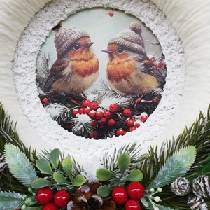 Téli ajtódísz madarakkal - karácsony - karácsonyi lakásdekoráció - karácsonyi ajtódíszek - Meska.hu