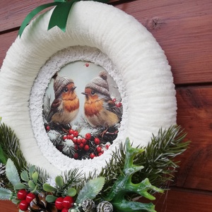 Téli ajtódísz madarakkal - karácsony - karácsonyi lakásdekoráció - karácsonyi ajtódíszek - Meska.hu