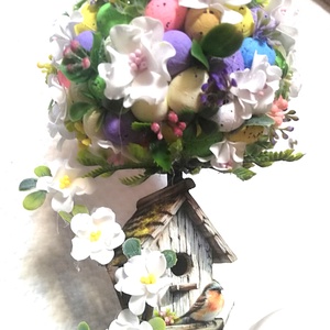 Tojásfa fehér virágokkal és nyuszival - ünnepi díszek, dekorációk - húsvéti díszek és dekorációk - húsvéti asztaldíszek - Meska.hu