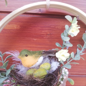 Tavaszi ajtódísz madárkával - ünnepi díszek, dekorációk - húsvéti díszek és dekorációk - húsvéti ajtódísz, kopogtató - Meska.hu