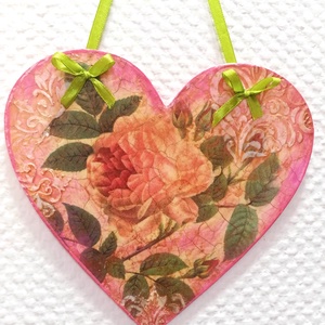 Rózsás szív - ajtó vagy ablakdísz, Otthon & Életmód, Dekoráció, Ajtó- és ablak dekoráció, Ablakdísz, Decoupage, transzfer és szalvétatechnika, MESKA