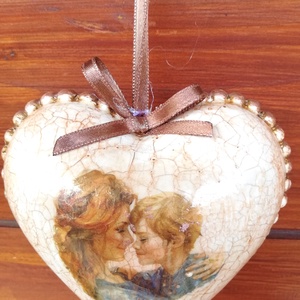 Antik hatású  anyák napi szív dekoráció, , Decoupage, transzfer és szalvétatechnika, MESKA