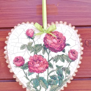  Rózsás szív alakú ajtó-, vagy ablakdísz, Otthon & Életmód, Dekoráció, Ajtó- és ablak dekoráció, Ablakdísz, Decoupage, transzfer és szalvétatechnika, MESKA