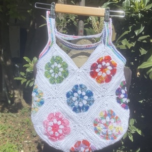 Szivárvány horgolt táska, fesztivál táska - táska & tok - kézitáska & válltáska - válltáska - Meska.hu