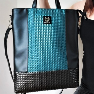 Rochelle különleges mintájú fekete-petrolkék műbőr crossbody / válltáska - Meska.hu