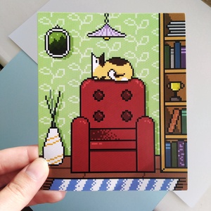 Pixel cicás print, Otthon & Életmód, Papír írószer, Képeslap, üdvözlőlap, Ajándékozás kellékei, Fotó, grafika, rajz, illusztráció, MESKA