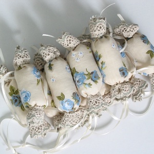 Vintage rózsás- csipkés textil szaloncukrok (10db) - karácsony - Meska.hu