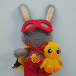 Szuperhős nyuszi - cuki kacsa segítő társsal és levehető kiegészítőkkel - játék & sport - plüssállat & játékfigura - nyuszi - Meska.hu