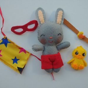 Szuperhős nyuszi - cuki kacsa segítő társsal és levehető kiegészítőkkel - játék & sport - plüssállat & játékfigura - nyuszi - Meska.hu