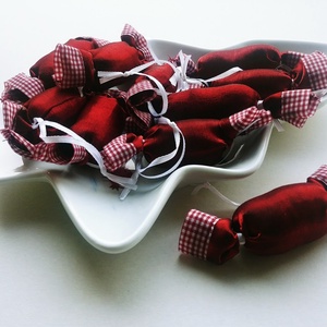 Rumos meggy - kockás textil szaloncukrok (10db), Karácsony, Karácsonyfadíszek, Varrás, MESKA