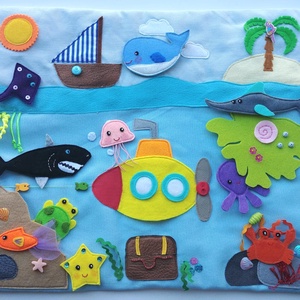A tenger állatai- interaktív falvédő 10db tengeri állatkával - Rendelhető! - játék & sport - készségfejlesztő és logikai játék - montessori szivárvány, waldorf játékok - Meska.hu