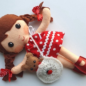 Pöttyös Panni- öltöztethető textilbaba kis macival és kiegészítőkkel (Hasonló rendelhető!) - játék & sport - baba & babaház - öltöztethető baba - Meska.hu