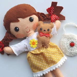 Pöttyös Panni- öltöztethető textilbaba kis macival és kiegészítőkkel (Hasonló rendelhető!) - játék & sport - baba & babaház - öltöztethető baba - Meska.hu