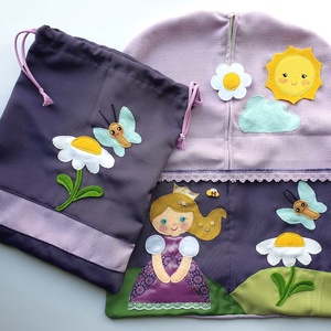 Ovizsák és tornazsák szett mosolygós királylánnyal és pillangóval - Azonnal vihető! - játék & sport - ovis felszerelés - ovis szett - Meska.hu