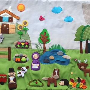 Tanya-erdő interaktív falvédő 20db tépőzáras álllatkával+ 2db ember figurával- RENDELHETŐ!!!, Játék & Sport, Készségfejlesztő és Logikai játék, Oktató játékok, Varrás, MESKA