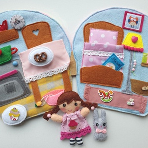  Borka baba muffin házikója- játszókönyvecske öltötztetős babával és kisnyuszival - AZONNAL VIHETŐ! - játék & sport - textilkönyv & babakönyv - Meska.hu